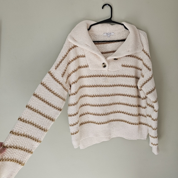 Madewell Stripe Canby Button Mockneck Sweater in Stripe - Picture 3 of 15